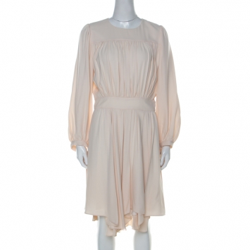 Pre Owned Chloe Cream Crepe Flared Ruffle Dress M