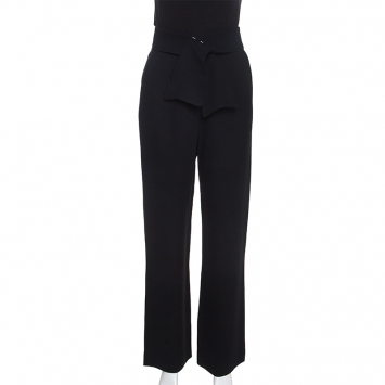 Pre Owned Chloe Black Crepe Waist Band Detail Wide Leg Pants M