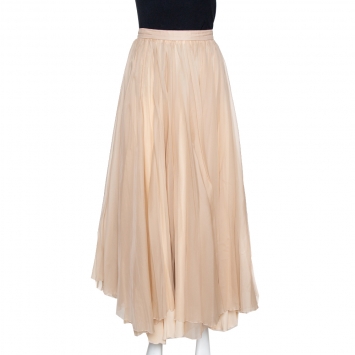 Pre Owned Chloe Light Beige Silk Organza Pleated Flared Skirt M