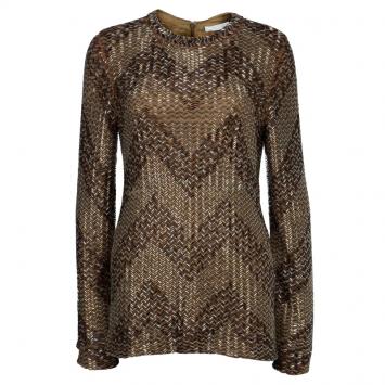 Pre Owned Chloe Gold All Over Beaded Long Sleeve Blouse L