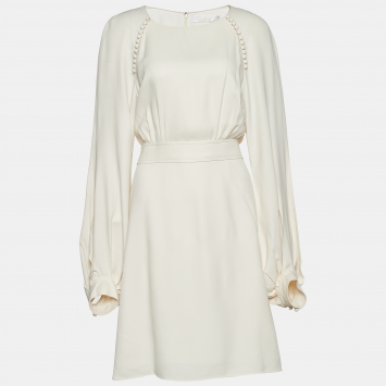 Pre Owned Chloe Pristine White Crepe Button Detail Long Sleeve Dress L