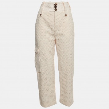 Pre Owned Chloe Powder Pink Floral Lace Cargo Trousers M