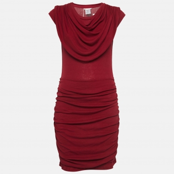Pre Owned Chloe Red Jersey Ruched Mini Dress XS