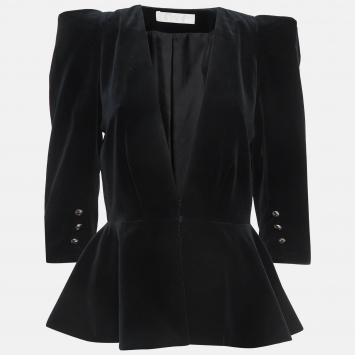 Pre Owned Chloe Black Velvet V-Neck Flared Blazer M