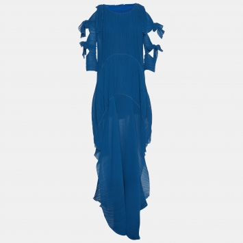 Pre Owned Chloé Tuareg Blue Plisse Asymmetric Long Dress S