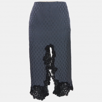 Pre Owned Chloe Blue Dotted Crepe Lace Trim Midi Skirt S