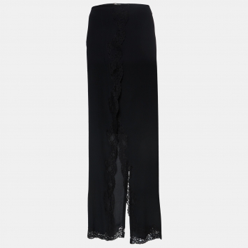 Pre Owned Chloe Black Silk Lace Trimmed Slit Midi Skirt L