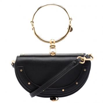 Pre Owned Chloe Black Leather Small Nile Minaudière Crossbody Bag