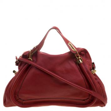 Pre Owned Chloe Red Leather Large Paraty Shoulder Bag