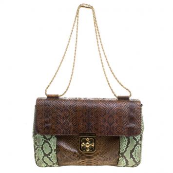 Pre Owned Chloe Brown/Green Python Large Elsie Shoulder Bag
