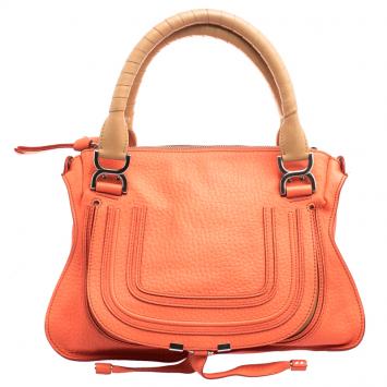 Pre Owned Chloe Neon Orange Leather Medium Marcie Satchel