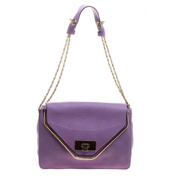 Pre Owned Chloe Purple Leather Medium Sally Flap Shoulder Bag