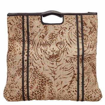 Pre Owned Chloe Brown Tiger Print Fabric Top Handle Bag