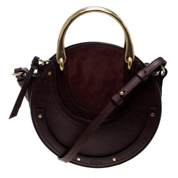 Pre Owned Chloe Burgundy Leather and Suede Small Pixie Round Top Handle Bag