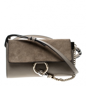 Pre Owned Chloe Light Taupe Leather Mini Faye Shoulder Bag