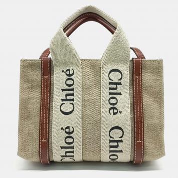 Pre Owned Chloe Beige Multicolor Fabric Woody Bag Mini
