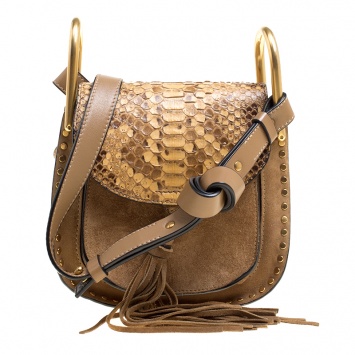 Pre Owned Chloe Brown Leather and Python Mini Hudson Shoulder Bag