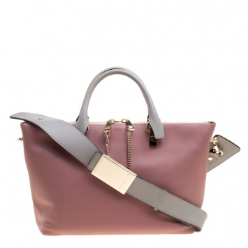 مملوكة مسبقًا Chloe Beige/Grey Leather Medium Baylee Tote