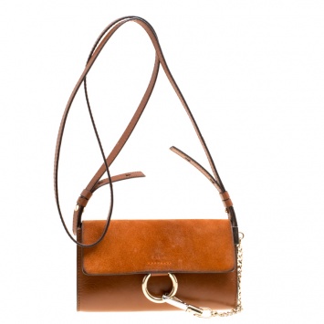Pre Owned Chloe Brown Leather and Suede Mini Faye Shoulder Bag
