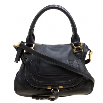 Pre Owned Chloe Black Leather Medium Marcie Top Handle Bag