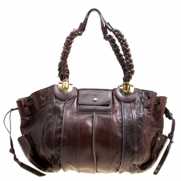 Pre Owned Chloe Brown Leather Heloise Drawstring Hobo