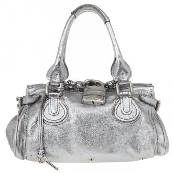Pre Owned Chloe Silver Leather Paddington Satchel