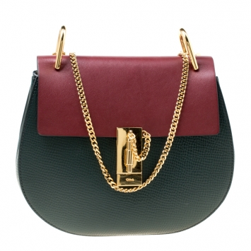 Pre Owned Chloe Blush Green/Maroon Leather Medium Drew Shoulder Bag