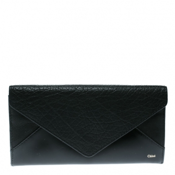 Pre Owned Chloe Black Leather and Patent Leather Envelope Wallet