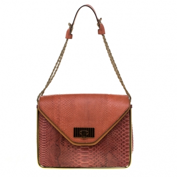Pre Owned Chloe Red/Brown Python Medium Sally Flap Shoulder Bag