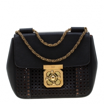 Pre Owned Chloe Black Perforated Leather Small Elsie Shoulder Bag