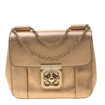 Pre Owned Chloe Metallic Peach Leather Small Elsie Shoulder Bag