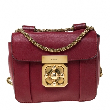 Pre Owned Chloe Red Leather Mini Elsie Crossbody Bag