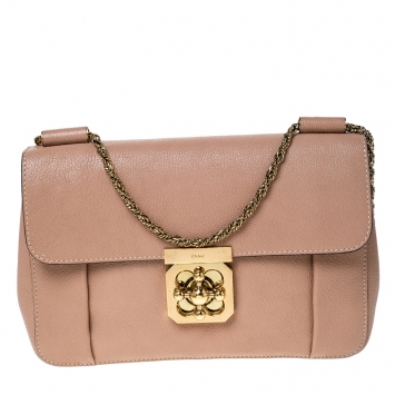 Pre Owned Chloe Beige Leather Medium Elsie Shoulder Bag