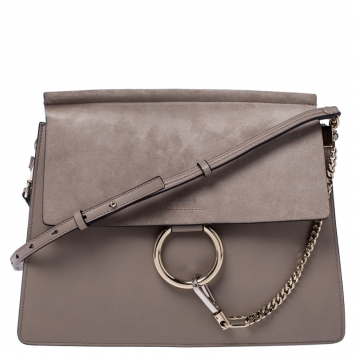 Pre Owned Chloe Light Beige Leather and Suede Faye Shoulder Bag