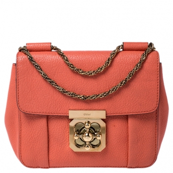 Pre Owned Chloe Orange Leather Small Elsie Shoulder Bag