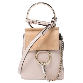 Pre Owned Chloe Beige Leather and Nubuck Mini Faye Crossbody Bag