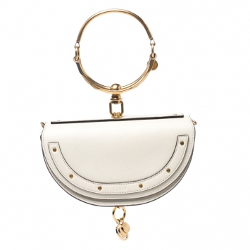 Pre Owned Chloe Off White Leather Small Nile Bracelet Minaudiere Crossbody Bag 