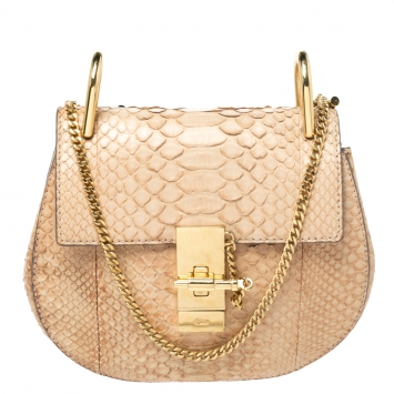 Pre Owned Chloe Beige Python Small Drew Shoulder Bag
