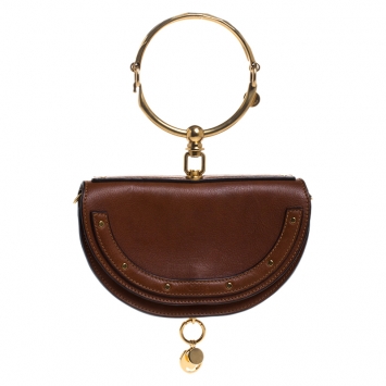 Pre Owned Chloe Brown Leather Small Nile Bracelet Minaudière Bag