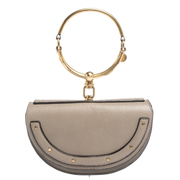 Pre Owned Chloe Grey Leather Small Nile Bracelet Minaudière Bag
