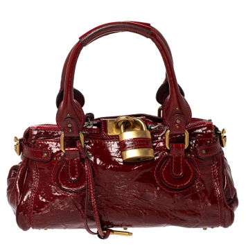 مملوكة مسبقًا Chloe Wine Red Patent Leather Medium Paddington Satchel