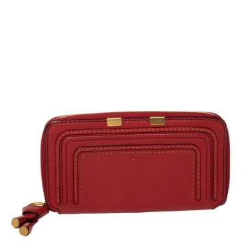 Pre Owned Chloe Red Leather Marcie Zip Around Continental Wallet