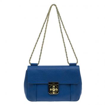 Pre Owned Chloe Blue Leather Large Elsie Shoulder Bag