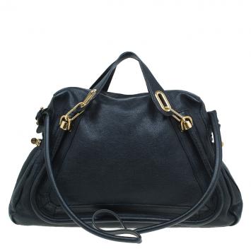 Pre Owned Chloe Black Leather Large Paraty Shoulder Bag