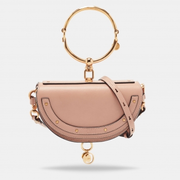 Pre Owned Chloe Beige Leather Small Nile Bracelet Minaudiere Crossbody Bag