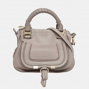 Pre Owned Chloe Grey Leather Mini Marcie Double Carry Crossbody Bag