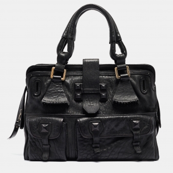Pre Owned Chloe Black Pebbled Leather Elvire Satchel