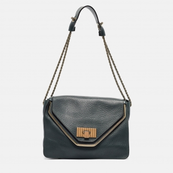 Pre Owned Chloe Green Leather Medium Sally Shoulder Bag