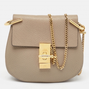Pre Owned Chloe Beige Leather Small Drew Chain Crossbody Bag