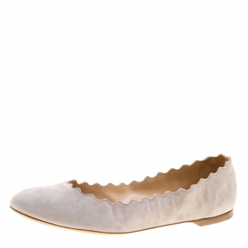 Pre Owned Chloe Grey Suede Lauren Scalloped Ballet Flats Size 41